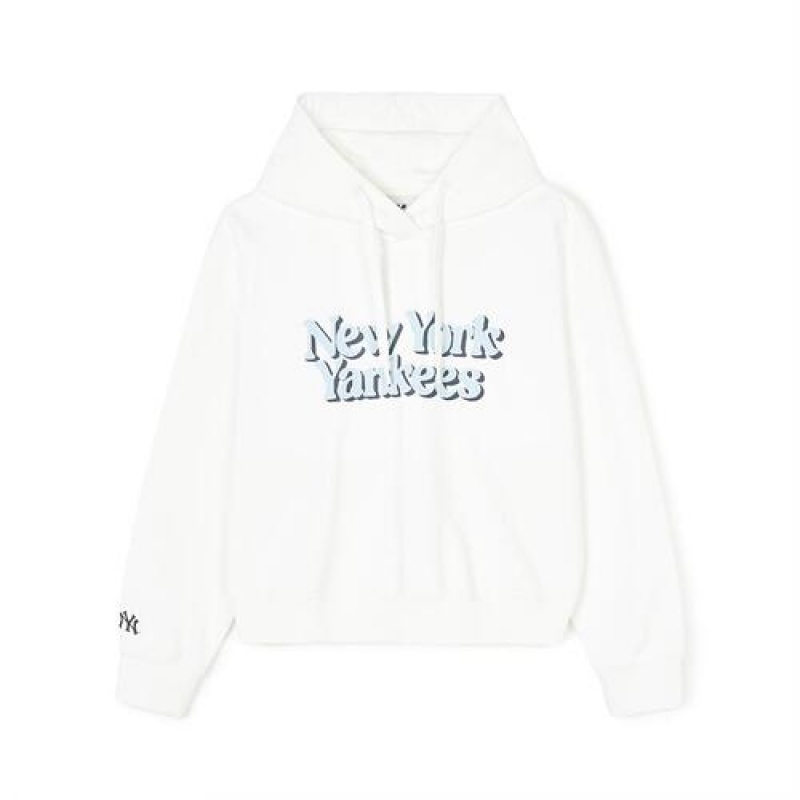 MLB Women Varsity Crop Hoodie White | USA_MLB38681