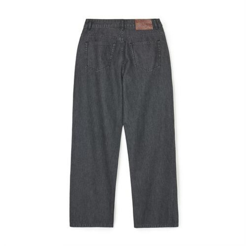 MLB Women`s Basic Medium Logo Wide Denim Pants Bottoms Dark Grey | USA_MLB64671