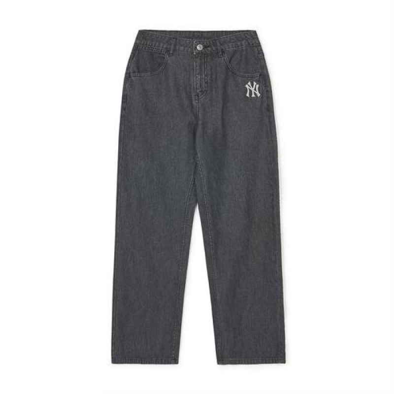 MLB Women`s Basic Medium Logo Wide Pants Denim Dark Grey | USA_MLB93464