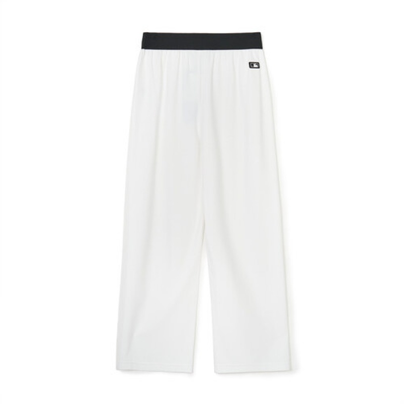 MLB Women`s Basic Small Logo Banding Wide Pants Bottoms White | USA_MLB19549