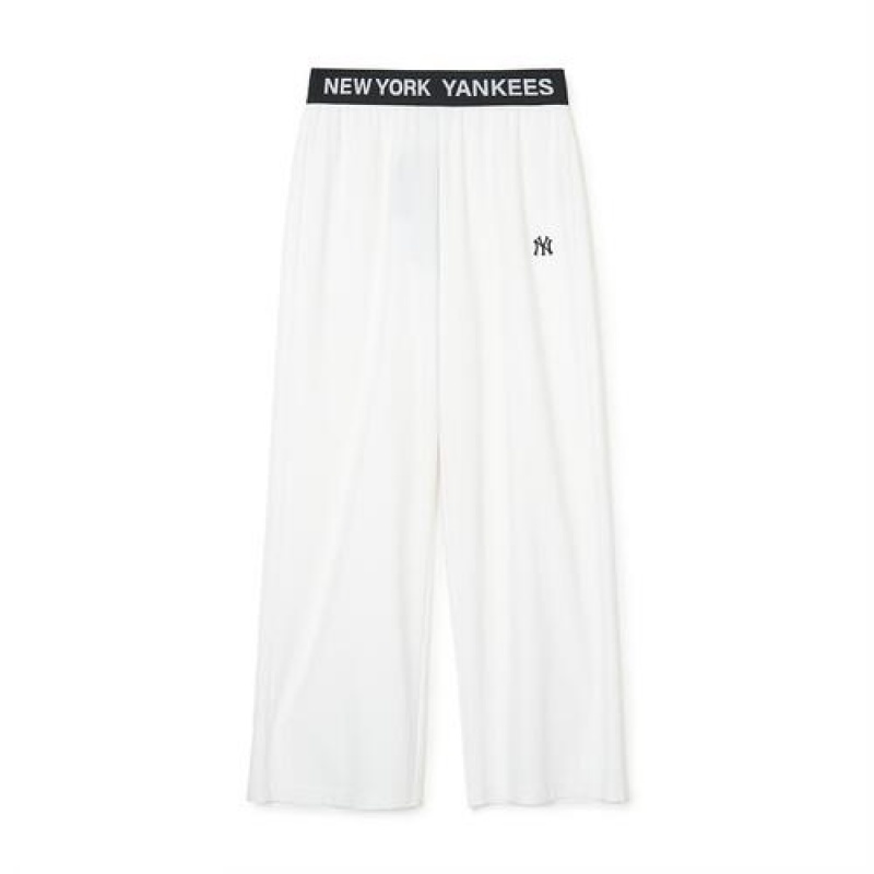 MLB Women`s Basic Small Logo Banding Wide Pants Bottoms White | USA_MLB19549