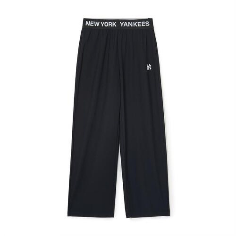 MLB Women`s Basic Small Logo Banding Wide Pants Bottoms Black | USA_MLB14379