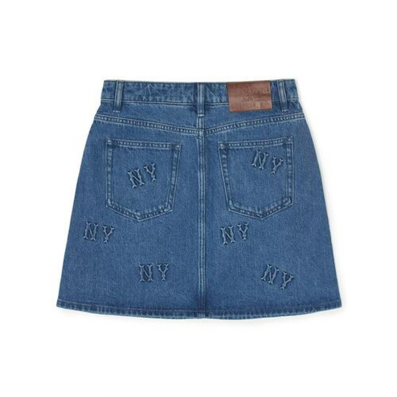 MLB Women`s Classic Monogram Volume Embroidery Skirt Denim Blue | USA_MLB55851