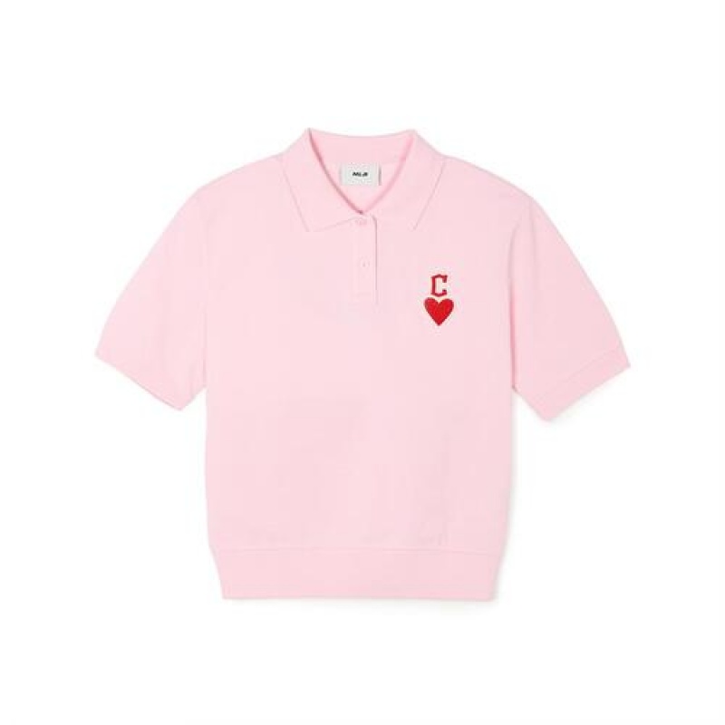 MLB Women`s Heart Crop Polo T Shirts Pink | USA_MLB37975