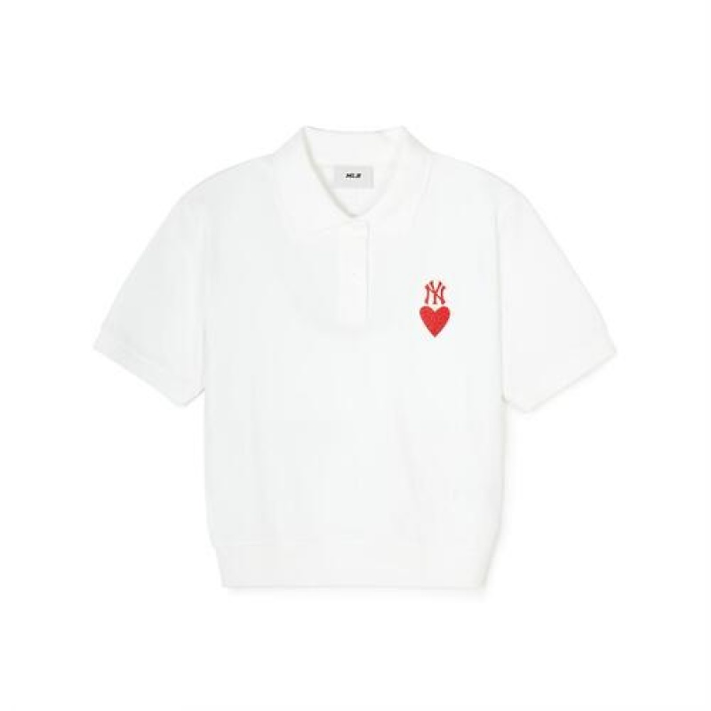 MLB Women`s Heart Crop Polo T Shirts White | USA_MLB43444