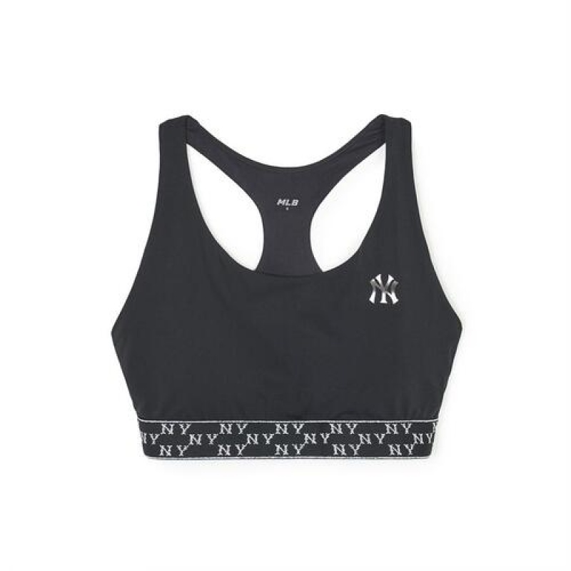 MLB Women`s Monogram Luxleisure Lettering Band Point Crop Top T Shirts Black | USA_MLB21618