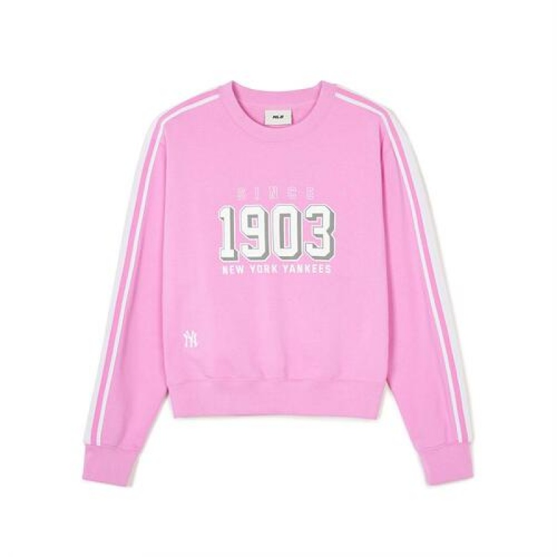 MLB Women`s Sportive Varsity Track Crop Sweatshirts Pink | USA_MLB88786