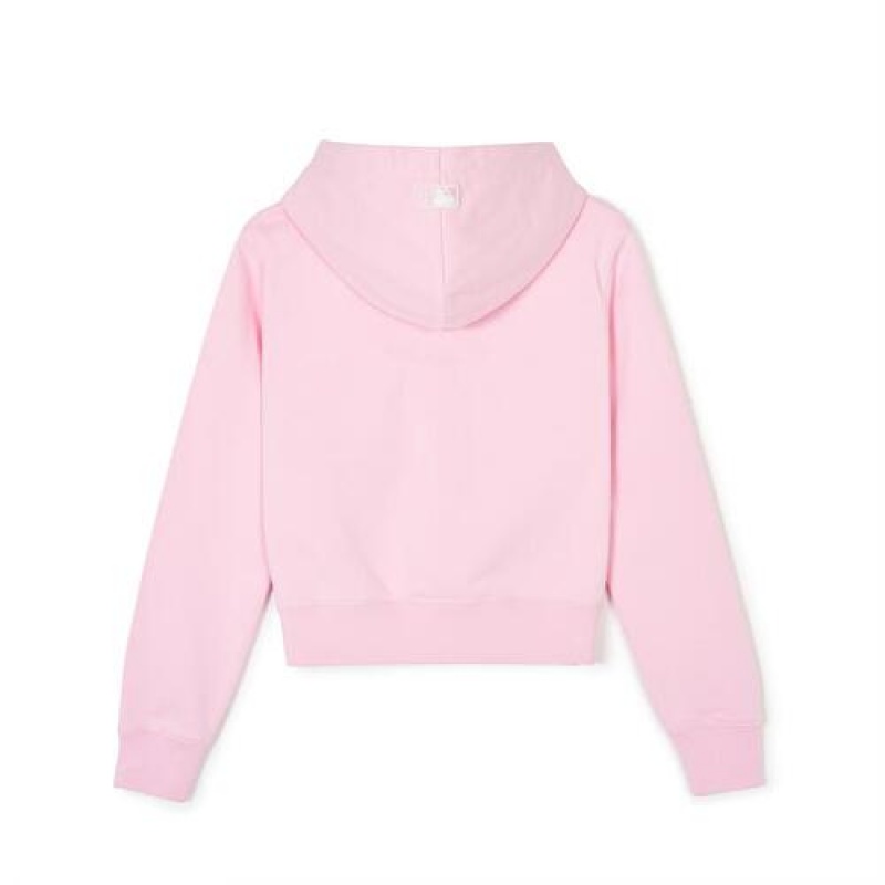 MLB Women`s Varsity Crop Hood Zip Up Hoodie Pink | USA_MLB54861