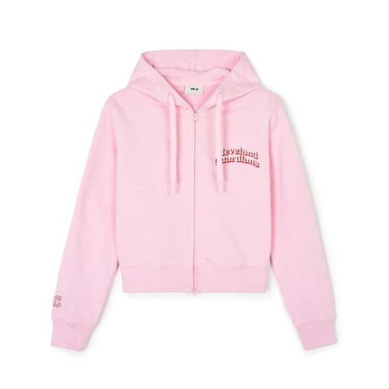 MLB Women`s Varsity Crop Hood Zip Up Hoodie Pink | USA_MLB54861