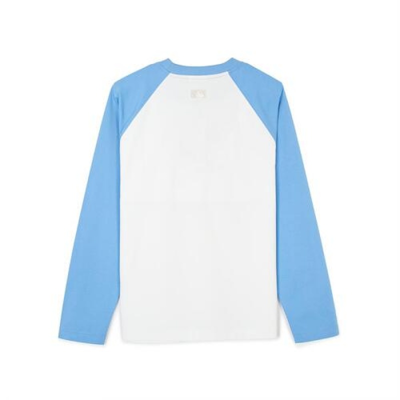 MLB Women`s Varsity Raglan Loose Fit T Shirts White / Blue | USA_MLB74704