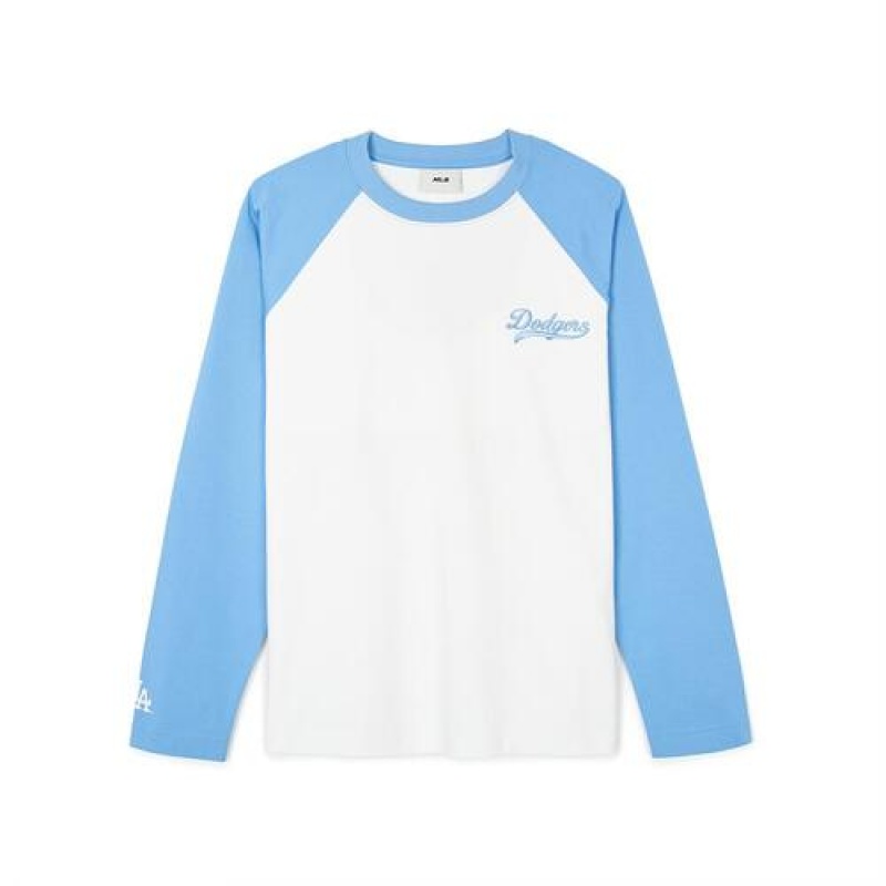 MLB Women`s Varsity Raglan Loose Fit T Shirts White / Blue | USA_MLB74704