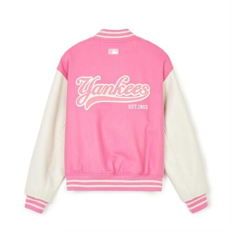 MLB Women`s Wool Crop Varsity Outerwear Pink / White | USA_MLB62666