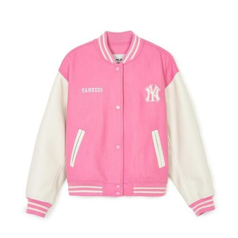 MLB Women`s Wool Crop Varsity Outerwear Pink / White | USA_MLB62666