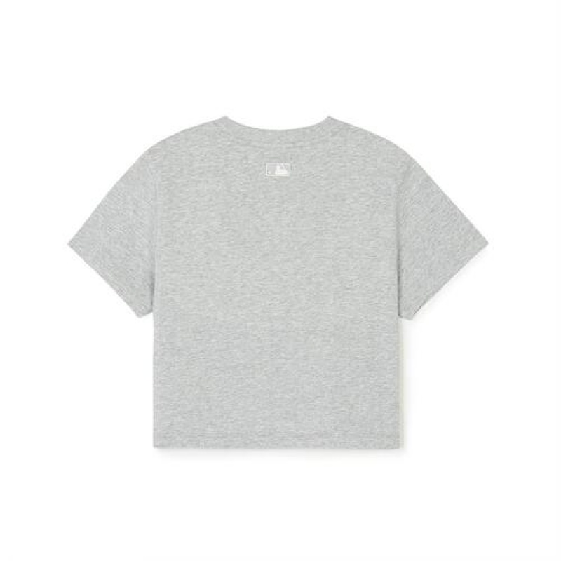 MLB Womens`s Basic Small Logo Crop T Shirts Grey | USA_MLB54352