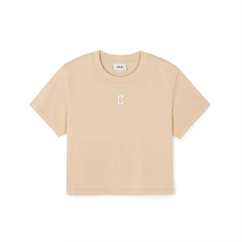 MLB Womens`s Basic Small Logo Crop T Shirts Beige | USA_MLB33522