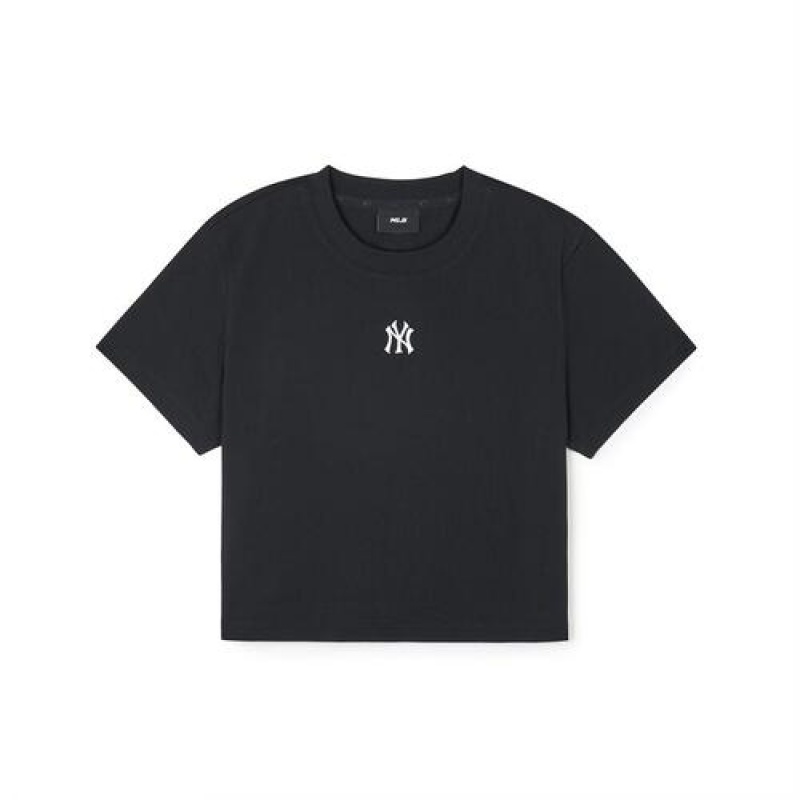 MLB Womens`s Basic Small Logo Crop T Shirts Black | USA_MLB81333