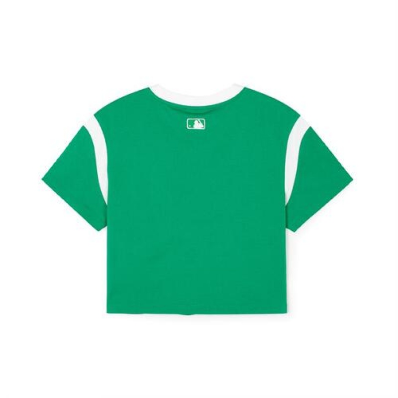 MLB Womens`s Varsity Crop T Shirts Green | USA_MLB50980