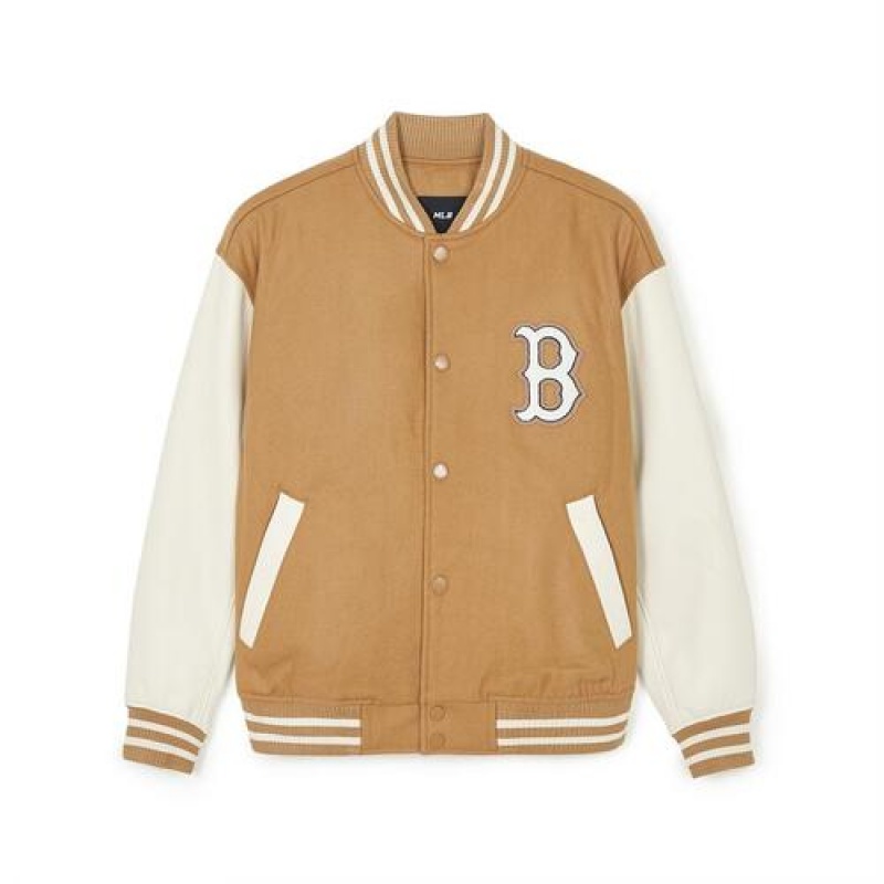 MLB Wool Basic Varsity Outerwear Beige / White | USA_MLB23673