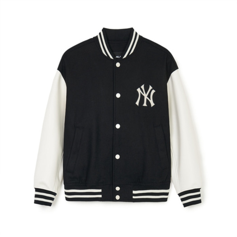 MLB Wool Big Lux Varsity Outerwear Black / White | USA_MLB77680