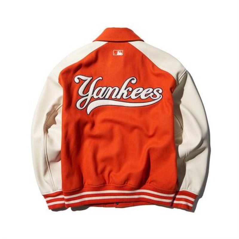 MLB Wool Collar Varsity Outerwear Orange / White | USA_MLB81318