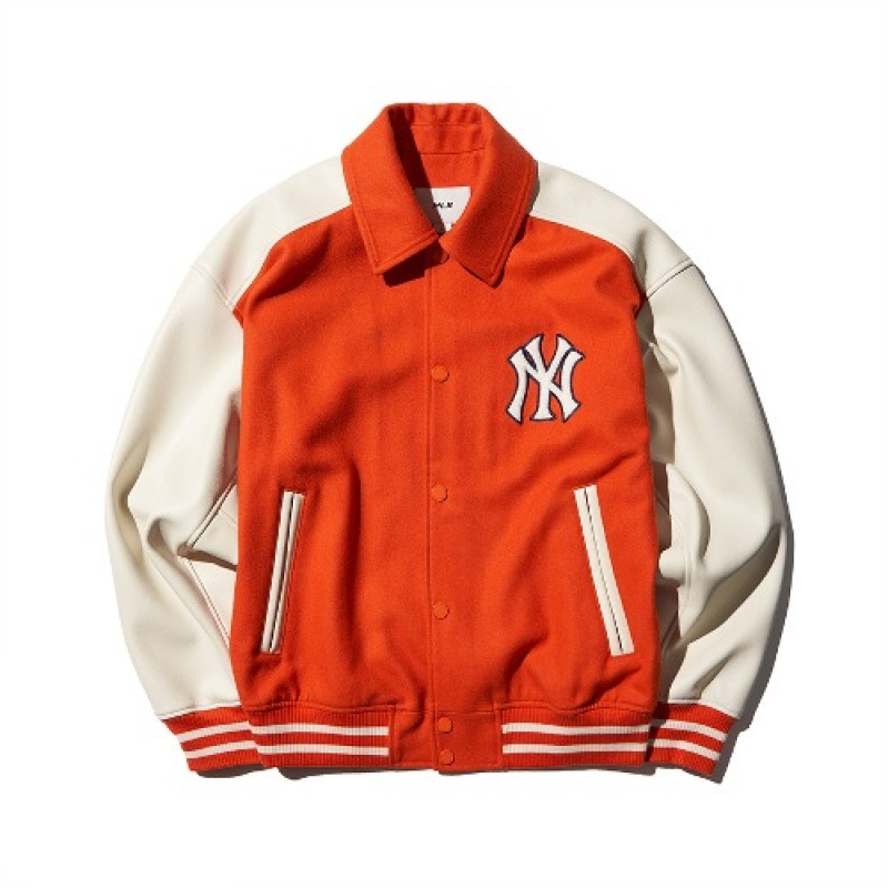 MLB Wool Collar Varsity Outerwear Orange / White | USA_MLB81318